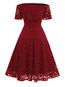 Expansion Off The Shoulder Plain Lace Knee Length Dresses (Style V200159)