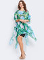 Round Neck Midi Floral Chiffon Asymmetrical Blouse (Style V200175)