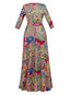 A-line V-neck Floral Print Cotton Blends Maxi Dresses (Style V200185)