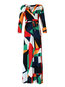 Expansion V-neck Geometric Print Polyester Maxi Dresses (Style V200193)