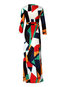 Expansion V-neck Geometric Print Polyester Maxi Dresses (Style V200193)