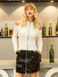 Stand Collar Slim Plain Knitted Hollow Out Sweater (Style V200203)