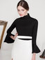 Turtleneck Slim Plain Nylon Cascading Ruffle T Shirt (Style V200215)