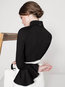 Turtleneck Slim Plain Nylon Cascading Ruffle T Shirt (Style V200215)