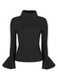 Turtleneck Slim Plain Nylon Cascading Ruffle T Shirt (Style V200215)