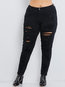 Maxi Skinny Cut Out Cotton Denim Fabric Plain Jeans (Style V200218)