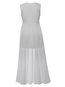 Asymmetrical V-neck Plain Patchwork Cotton Blends Maxi Dresses (Style V200222)
