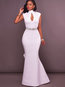 Mermaid Stand Collar Plain Backless Maxi Dresses (Style V200225)