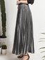 Ankle Length Pleated Patchwork Acrylic Plain Skirt (Style V200227)