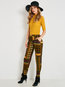 Maxi Slim Patchwork Polyester Geometric Casual Pants (Style V200240)