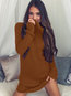 Straight Turtleneck Plain Patchwork Mini Dresses (Style V200252)