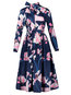 Travel Look Expansion Bow Collar Print Polyester Floral Dresses (Style V200256)
