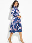 Travel Look Expansion Bow Collar Print Polyester Floral Dresses (Style V200256)