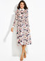 A-line Polo Neck Floral Print Polyester Floral Dresses (Style V200262)