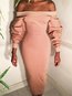 Pencil Off The Shoulder Plain Backless Midi Dresses (Style V200274)