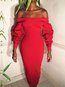 Pencil Off The Shoulder Plain Backless Midi Dresses (Style V200274)