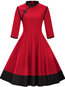 Expansion Stand Collar Color Block Patchwork Cotton Blends Midi Dresses (Style V200283)