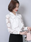 Stand Collar Standard Slim Plain Lace Blouse (Style V200290)