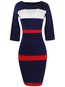 Work Bodycon Round Neck Striped Patchwork Knee Length Dresses (Style V200293)