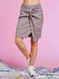 Knee Length Bodycon Preppy Ruffle Plaid Skirt (Style V200294)
