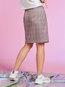 Knee Length Bodycon Preppy Ruffle Plaid Skirt (Style V200294)