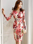 Bodycon V-neck Floral Print Bodycon Dresses (Style V200303)