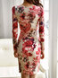 Bodycon V-neck Floral Print Bodycon Dresses (Style V200303)