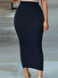 Mid-Calf Bodycon Patchwork Polyester Plain Skirt (Style V200319)