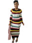 Pencil Round Neck Striped Patchwork Maxi Dresses (Style V200324)