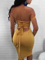 Sexy Bodycon Plain Backless Knee Length Dresses (Style V200326)