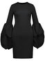 Little Black Dress Bodycon Round Neck Plain Patchwork Knee Length Dresses (Style V200338)