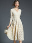 A-line V-neck Plain Lace Lace Midi Dresses (Style V200345)
