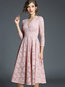 A-line V-neck Plain Lace Lace Midi Dresses (Style V200345)