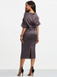 Straight Off The Shoulder Plain Midi Dresses (Style V200354)