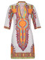 Tribal Straight Round Neck Print Knee Length Dresses (Style V200374)