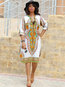Tribal Straight Round Neck Print Knee Length Dresses (Style V200374)