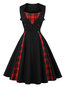 A-line Plaid Patchwork Cotton Blends Midi Dresses (Style V200381)