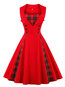 A-line Plaid Patchwork Cotton Blends Midi Dresses (Style V200381)