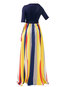 Trumpet V-neck Striped Strappy Maxi Dresses (Style V200395)