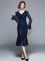 Mermaid V-neck Lace Midi Dresses (Style V200410)
