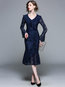 Mermaid V-neck Lace Midi Dresses (Style V200410)
