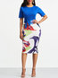Pencil Round Neck Color Block Patchwork Polyester Floral Dresses (Style V200427)