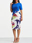 Pencil Round Neck Color Block Patchwork Polyester Floral Dresses (Style V200427)