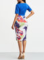 Pencil Round Neck Color Block Patchwork Polyester Floral Dresses (Style V200427)