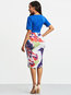 Pencil Round Neck Color Block Patchwork Polyester Floral Dresses (Style V200427)