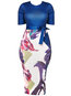 Pencil Round Neck Color Block Patchwork Polyester Floral Dresses (Style V200427)