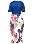 Pencil Round Neck Color Block Patchwork Polyester Floral Dresses (Style V200427)