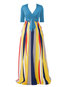 Trumpet V-neck Striped Patchwork Maxi Dresses (Style V200433)