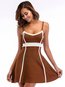 Sexy Expansion Spaghetti Strap Color Block Backless Mini Dresses (Style V200464)