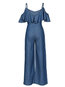 Maxi Loose Plain Denim Backless Jumpsuit (Style V200466)